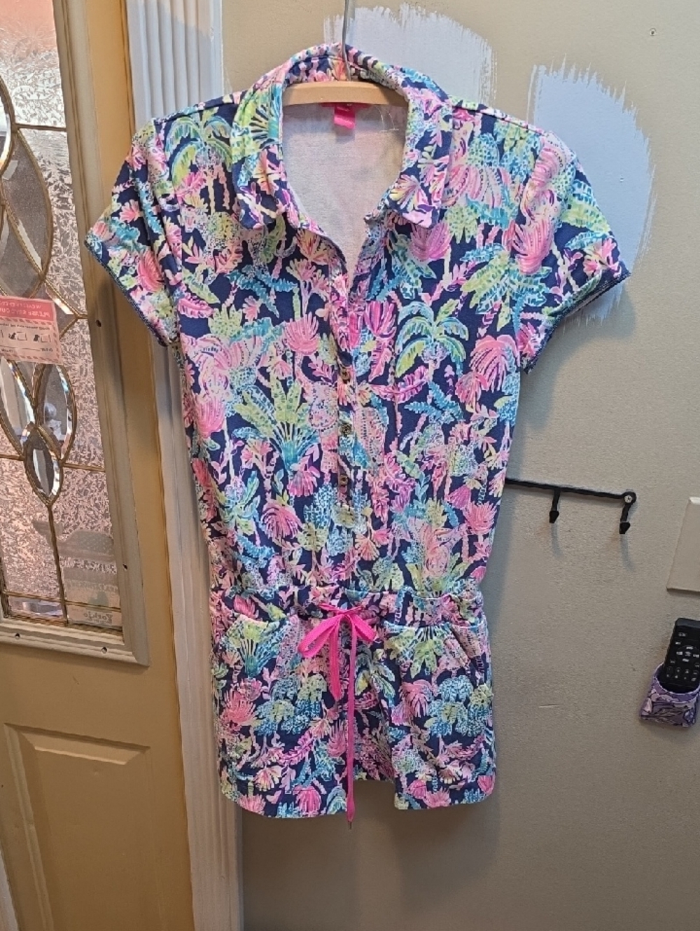 This is a Lilly Pulitzer Jorgie Romper in the "Oyster Bay Navy Seen and Herd" S